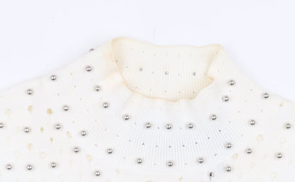 Karen Millen Women's Ivory Beaded Pullover Jumper XS