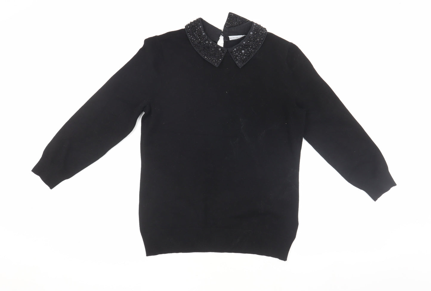 Karen Millen Women's Black Collared Jumper, M, Beaded Detail