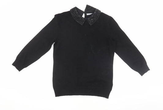 Karen Millen Women's Black Collared Jumper, M, Beaded Detail