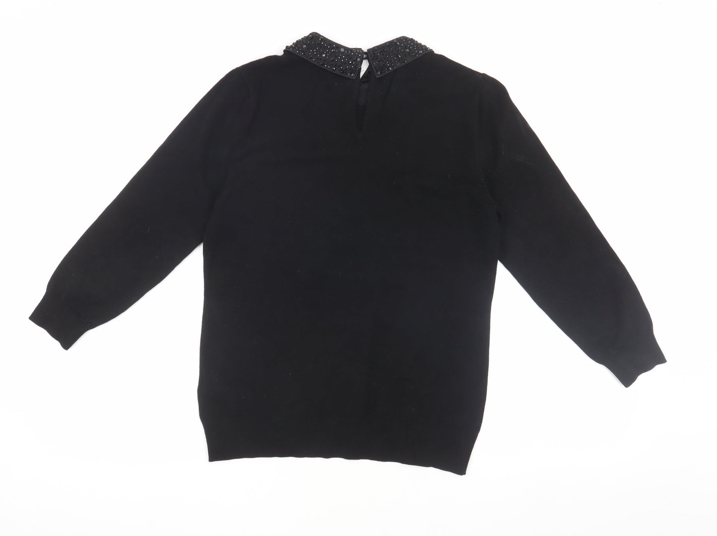 Karen Millen Women's Black Collared Jumper, M, Beaded Detail