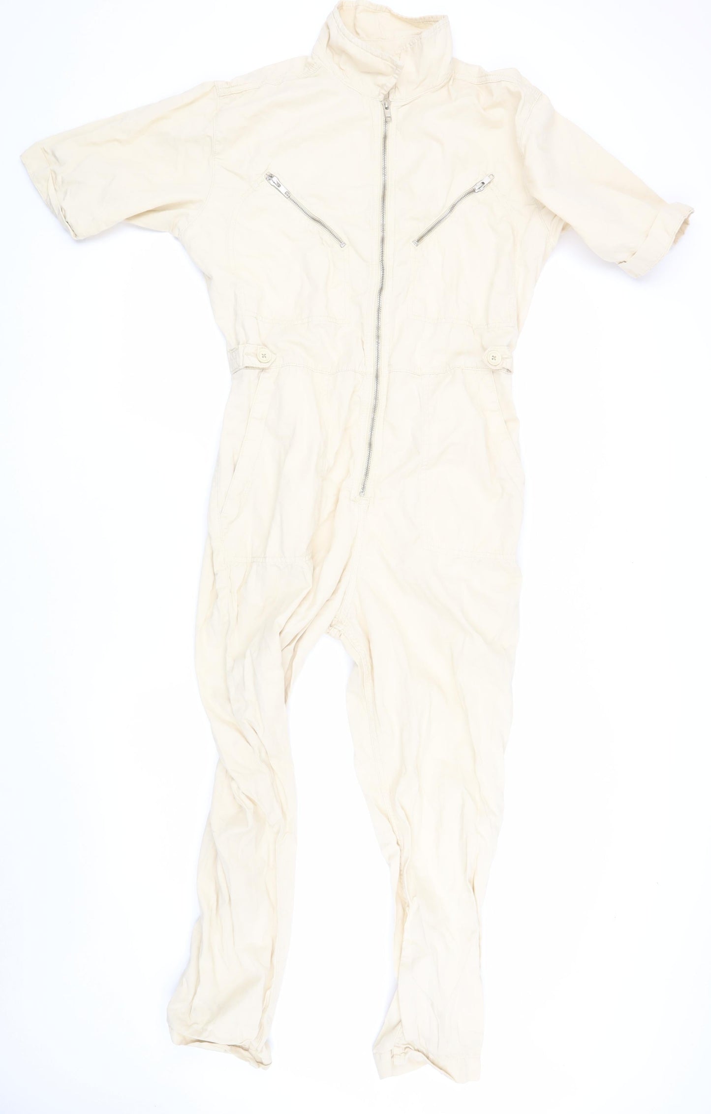 Topshop Women's Beige Collared Jumpsuit, Size 12