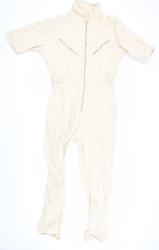 Topshop Women's Beige Collared Jumpsuit, Size 12