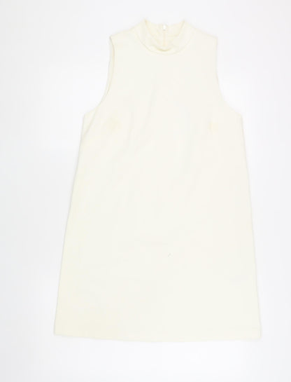 Basic Women's Ivory Shift Dress, Size 10, High Neck