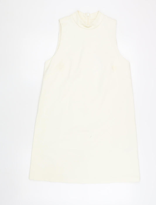 Basic Women's Ivory Shift Dress, Size 10, High Neck