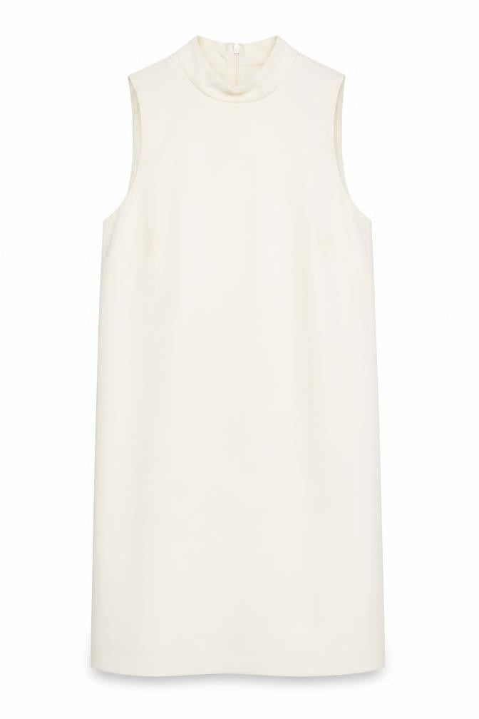 Basic Women's Ivory Shift Dress, Size 10, High Neck
