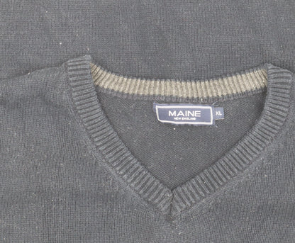 Maine Men's XL Black Pullover Jumper V-Neck
