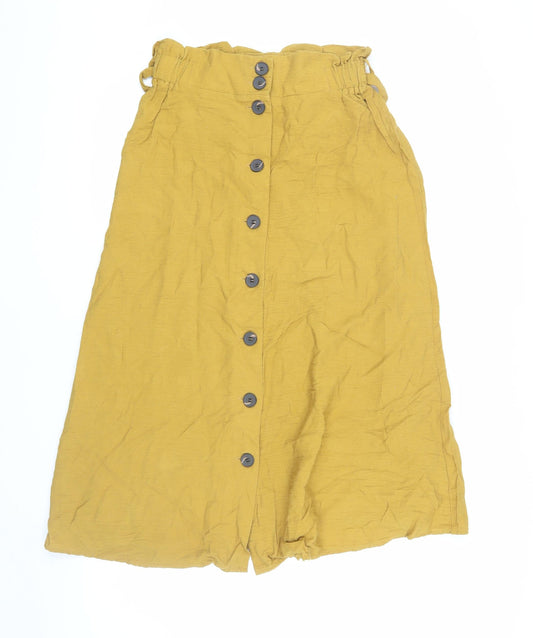 Pieces Women Yellow Long Linen A-Line Skirt