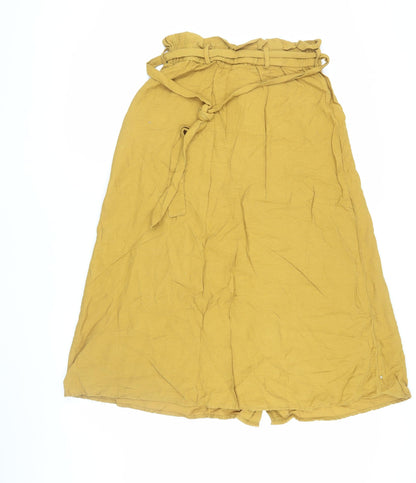 Pieces Women Yellow Long Linen A-Line Skirt