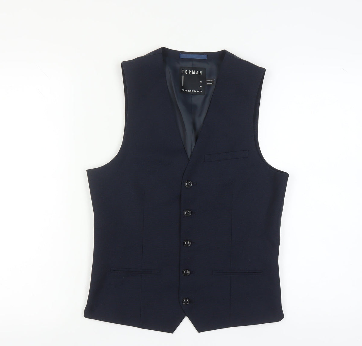 Mens UK Size 36 Topman Regular Blue Suit Waistcoat
