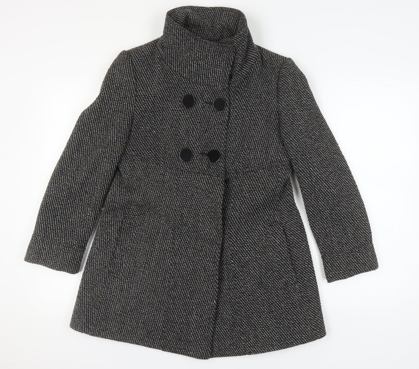 Tuchuzy Women's Black Tweed Coat Size 12 Double-Breasted