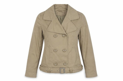 VILA Women's Beige Pea Coat Jacket L Cotton Belted