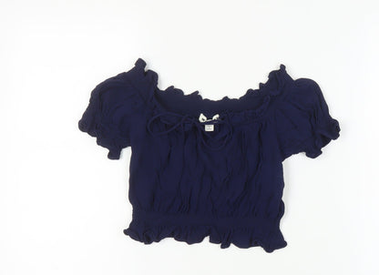 Whistles Women's Blue Cropped Blouse, Size 10, Ruffle