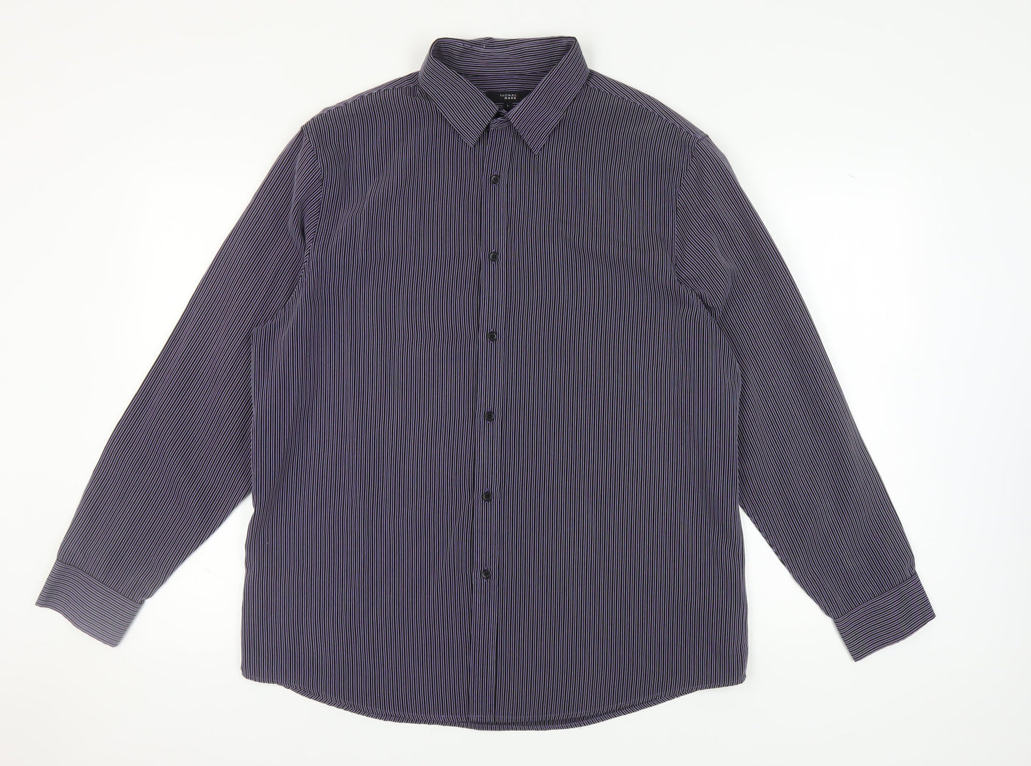 Thomas Nash Men's Blue Striped Button-Up Shirt L