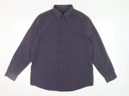 Thomas Nash Men's Blue Striped Button-Up Shirt L
