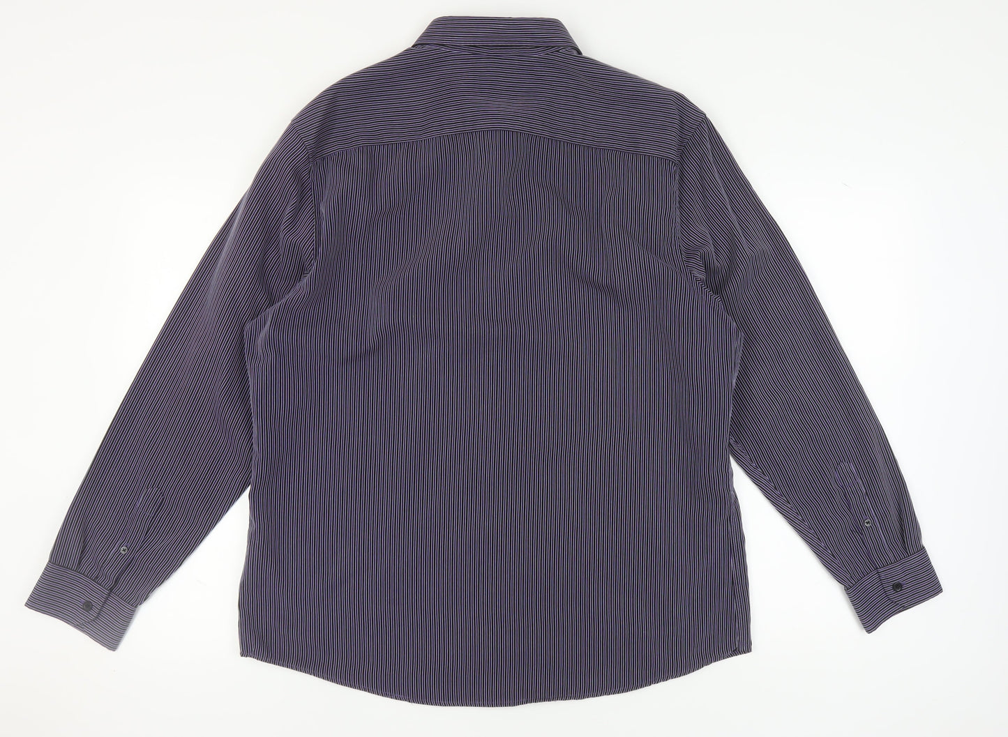 Thomas Nash Men's Blue Striped Button-Up Shirt L
