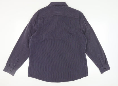 Thomas Nash Men's Blue Striped Button-Up Shirt L