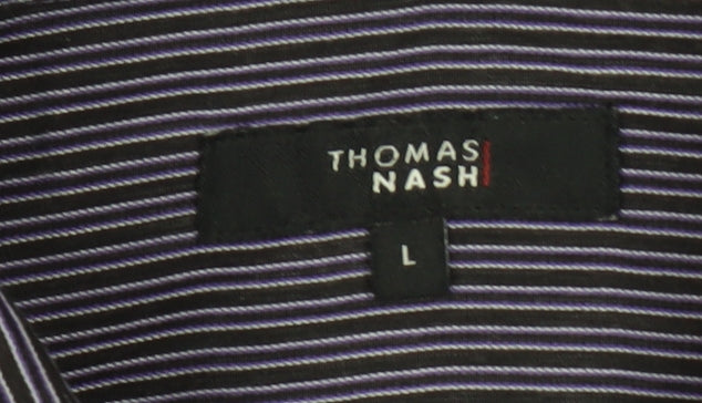 Thomas Nash Men's Blue Striped Button-Up Shirt L