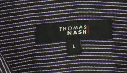 Thomas Nash Men's Blue Striped Button-Up Shirt L