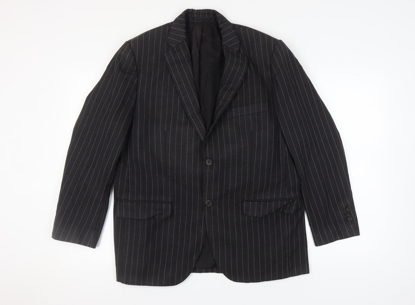 Aquascutum Men's Black Striped Blazer, Size 44, Wool
