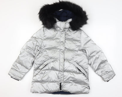 Zara Girls Silver Puffer Jacket 13-14 Years Hooded Quilted