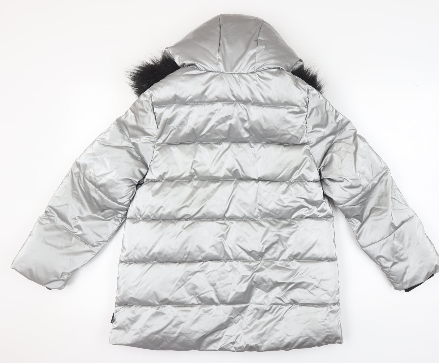 Zara Girls Silver Puffer Jacket 13-14 Years Hooded Quilted