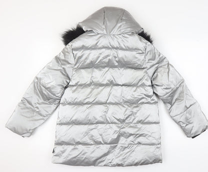 Zara Girls Silver Puffer Jacket 13-14 Years Hooded Quilted