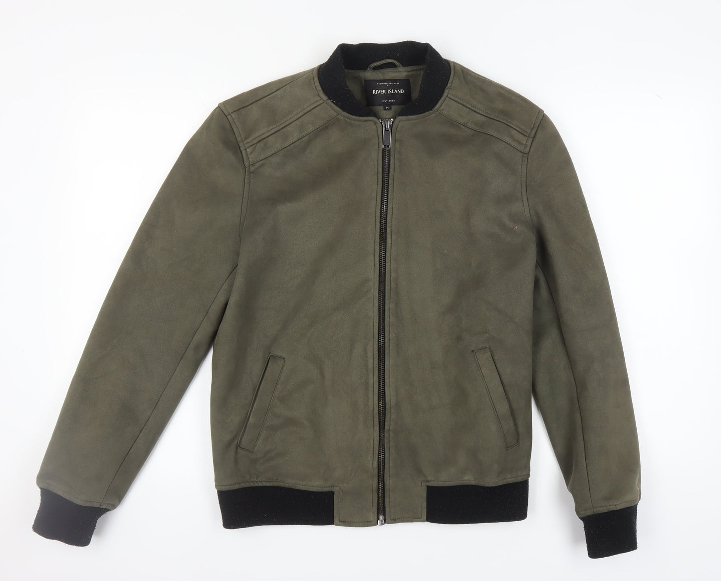 Mens UK Size M River Island Green Bomber Jacket