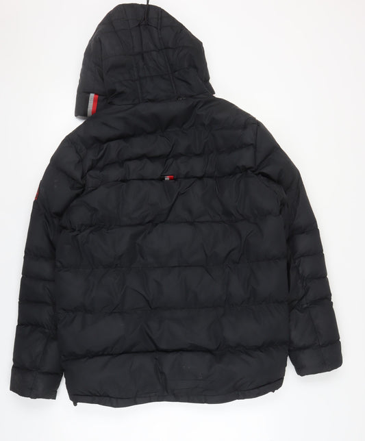 Alpyrex Men's Black Hooded Puffer Jacket Size M Casual