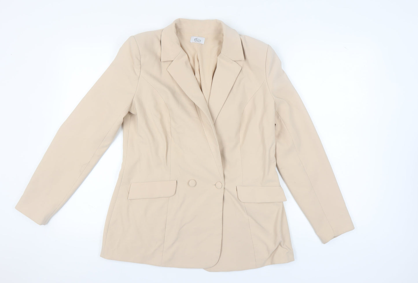 Oh Polly Women's Beige Blazer 10 Lined Double-Breasted