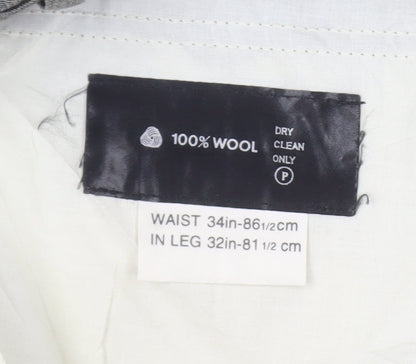 Pierre Balmain Men's Grey Wool Trousers, 34 Waist, 32 Leg