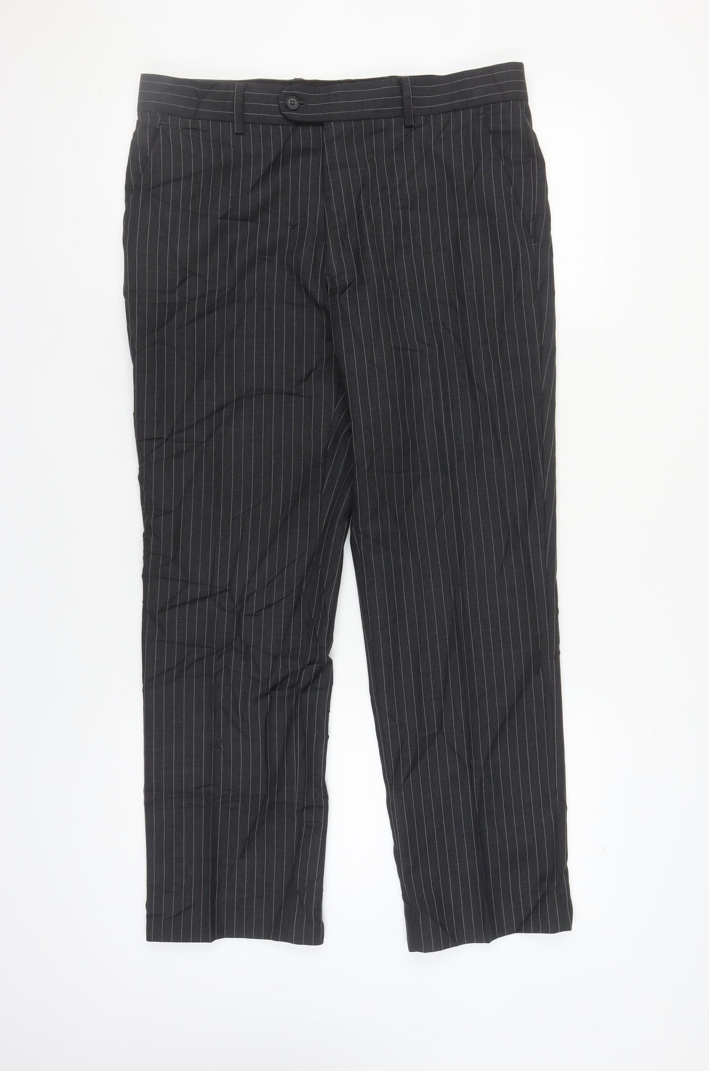Jeff Banks Black Men's Trousers, 34 in, Wool-Poly Blend