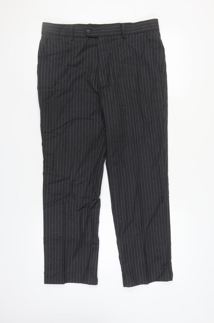 Jeff Banks Black Men's Trousers, 34 in, Wool-Poly Blend