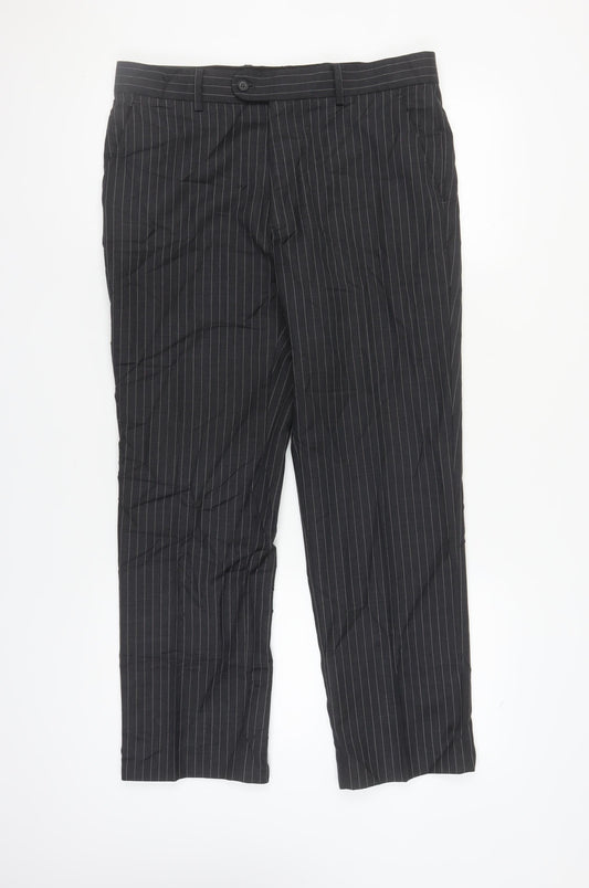 Jeff Banks Black Men's Trousers, 34 in, Wool-Poly Blend