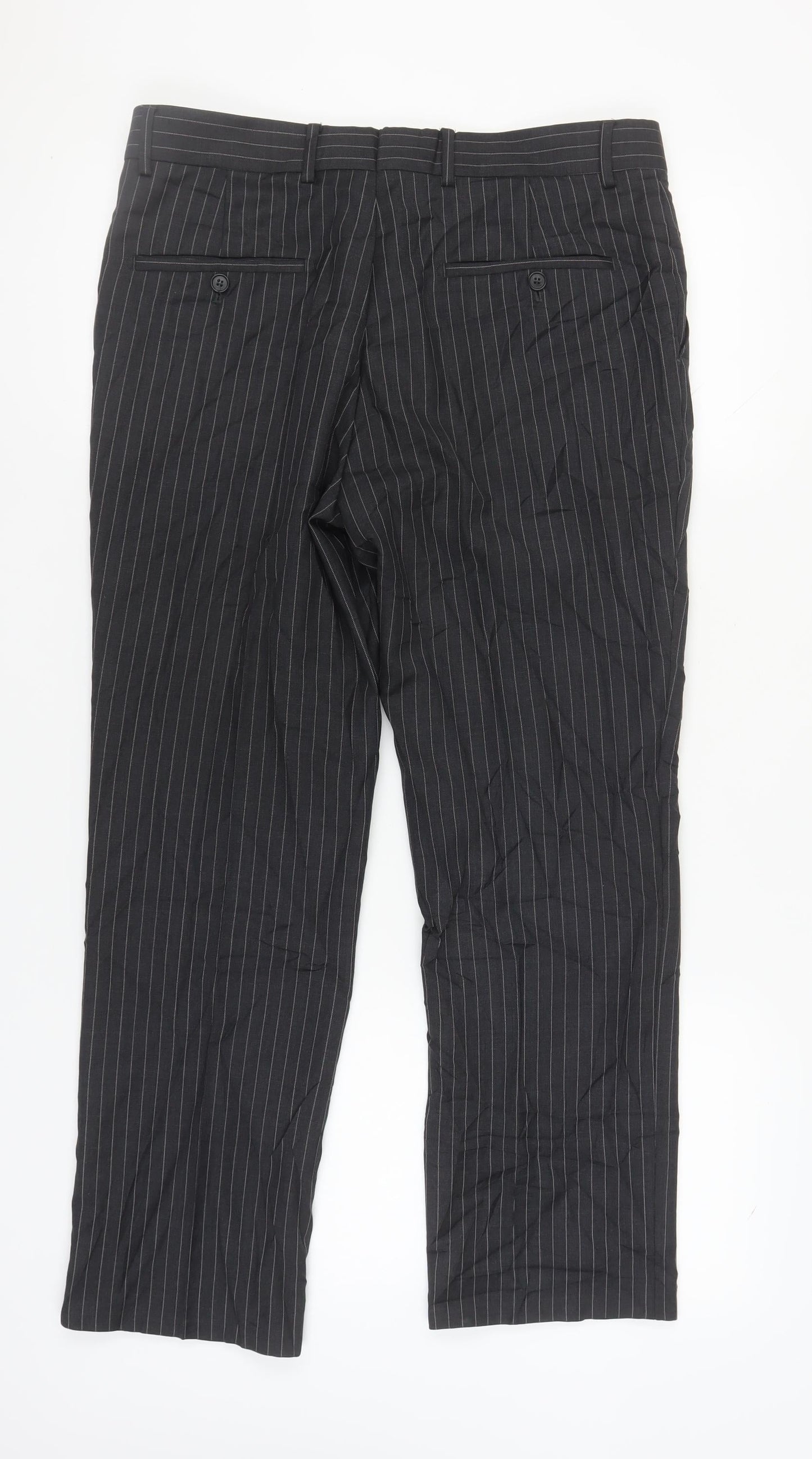 Jeff Banks Black Men's Trousers, 34 in, Wool-Poly Blend