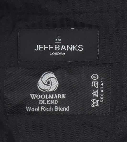 Jeff Banks Black Men's Trousers, 34 in, Wool-Poly Blend