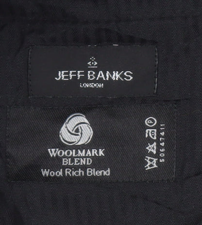 Jeff Banks Black Men's Trousers, 34 in, Wool-Poly Blend
