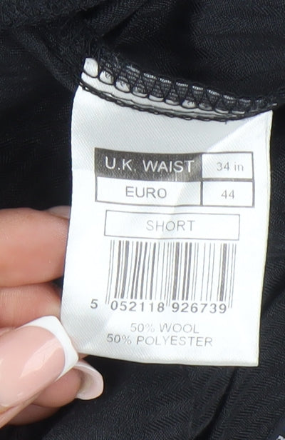 Jeff Banks Black Men's Trousers, 34 in, Wool-Poly Blend