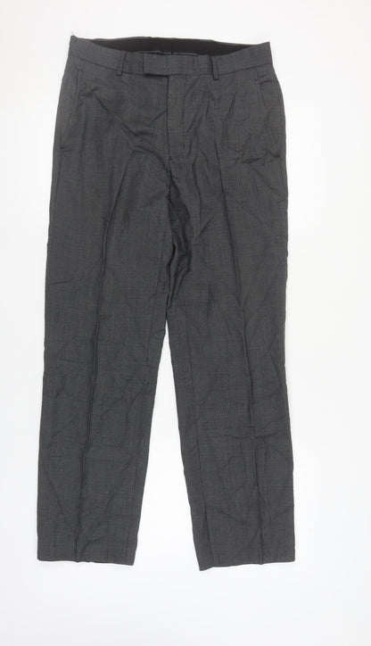 Linea Men's Grey Wool Trousers, 32, Regular Fit, Formal