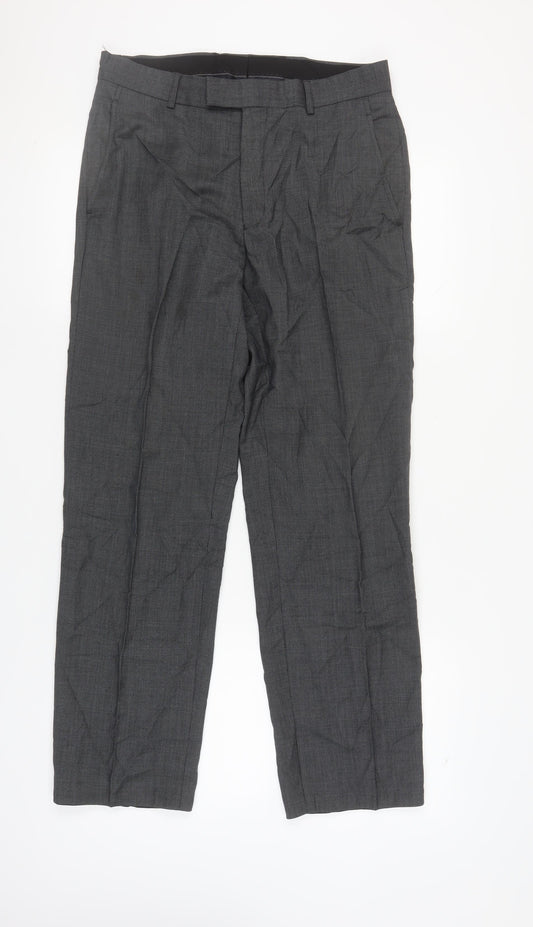 Linea Men's Grey Wool Trousers, 32, Regular Fit, Formal