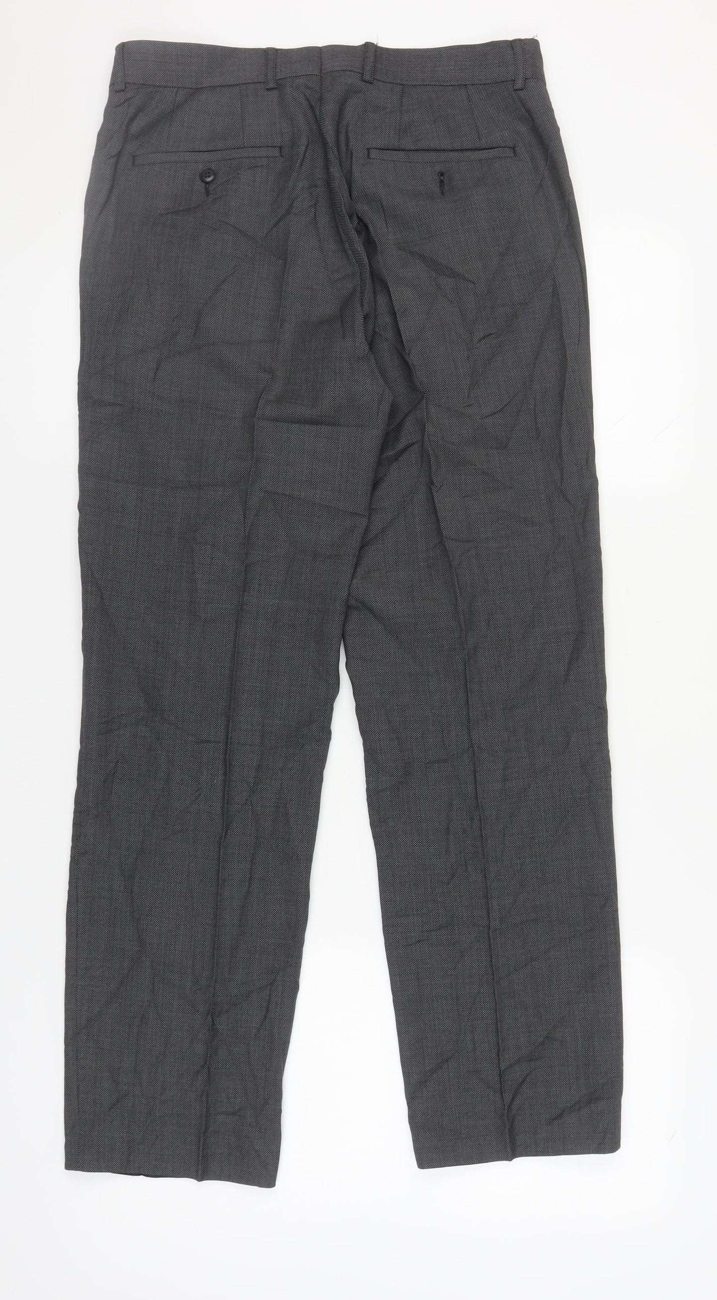 Linea Men's Grey Wool Trousers, 32, Regular Fit, Formal