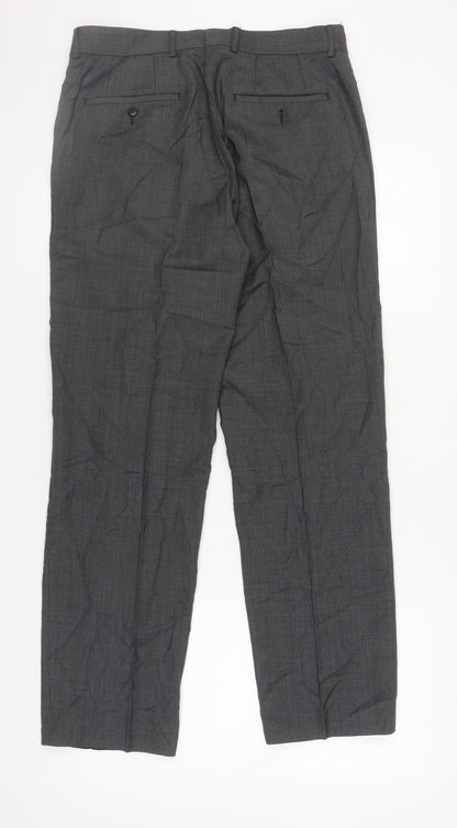 Linea Men's Grey Wool Trousers, 32, Regular Fit, Formal