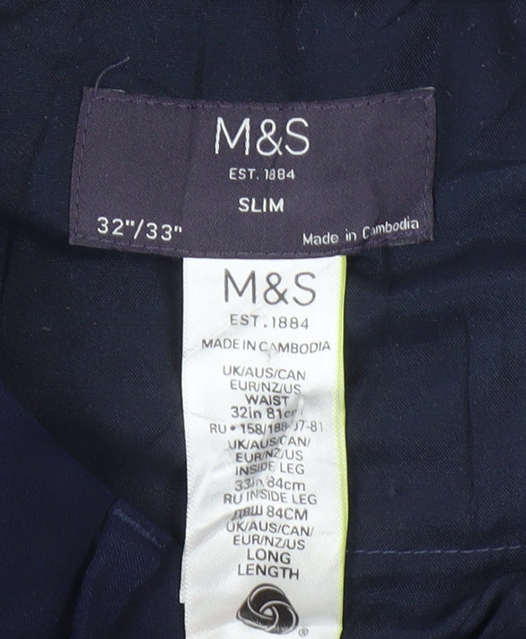 Marks and Spencer Blue Slim Fit Trousers, Size 32
