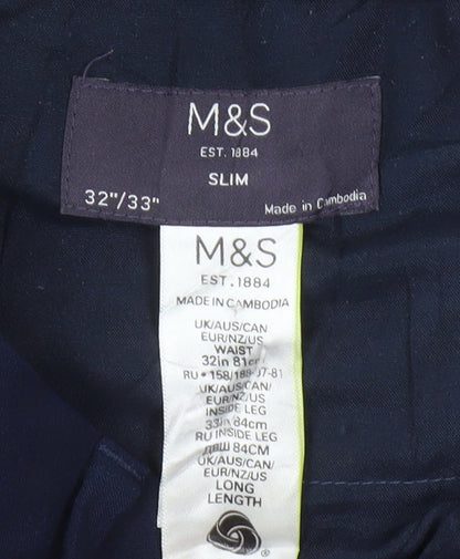 Marks and Spencer Blue Slim Fit Trousers, Size 32