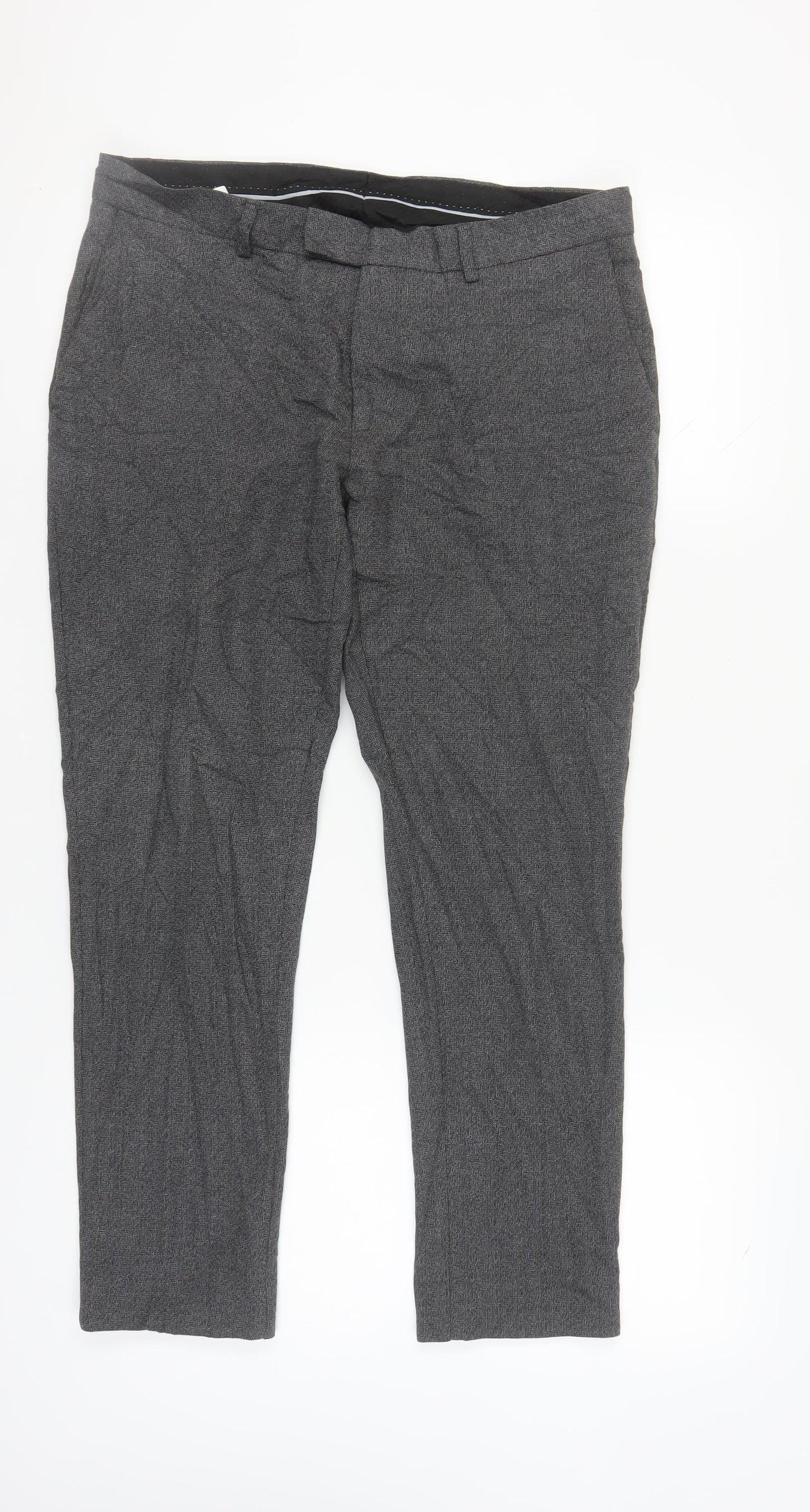 Moss London Men's Grey Slim Fit Trousers 34