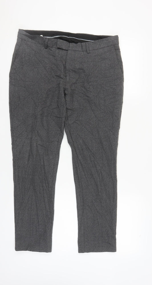 Moss London Men's Grey Slim Fit Trousers 34