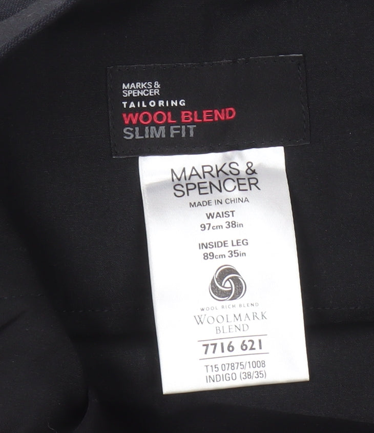 Marks and Spencer Black Slim Fit Wool Men's Trousers