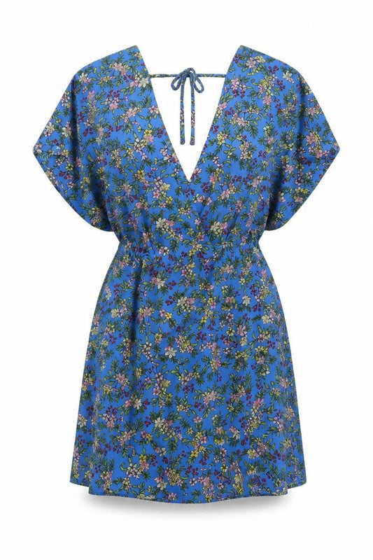 Front view of Jacqueline de Yong Women's Blue Floral Dress, size 8