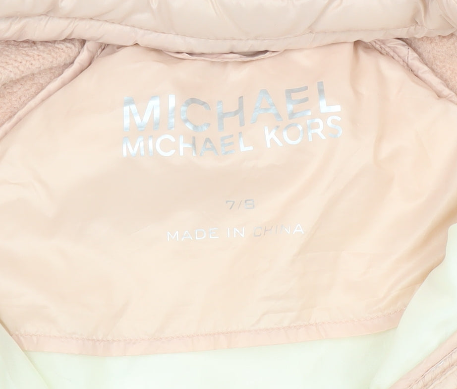 Michael Kors Girls Pink Puffer Jacket 7-8 Years Hooded Winter