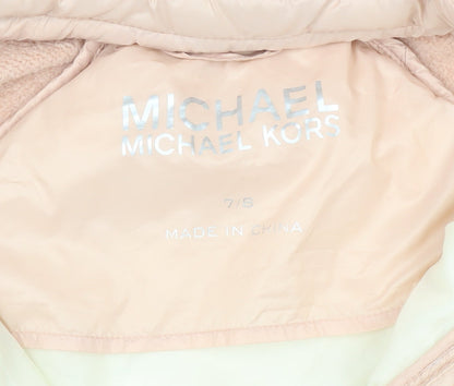 Michael Kors Girls Pink Puffer Jacket 7-8 Years Hooded Winter