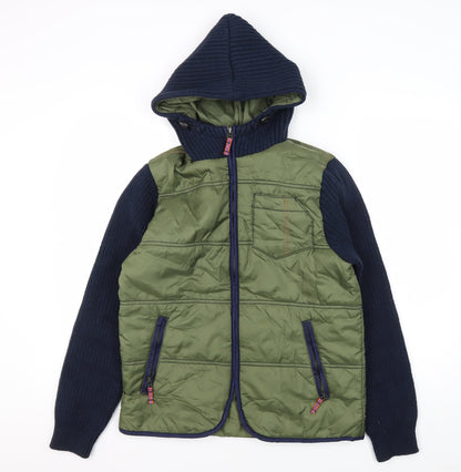 Next Boys Green Hooded Jacket Size 14 Years Nylon Acrylic Wool